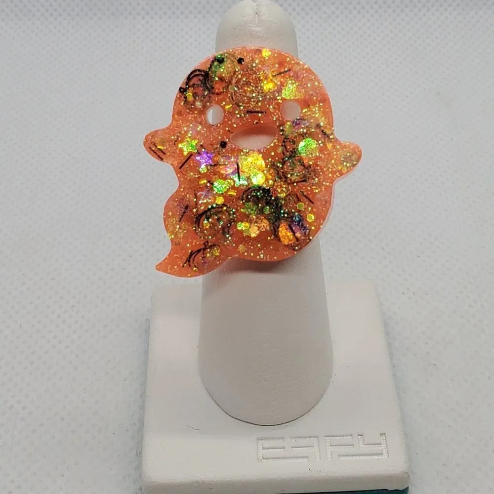 Halloween Adjustable Orange & Black Ghost Ring